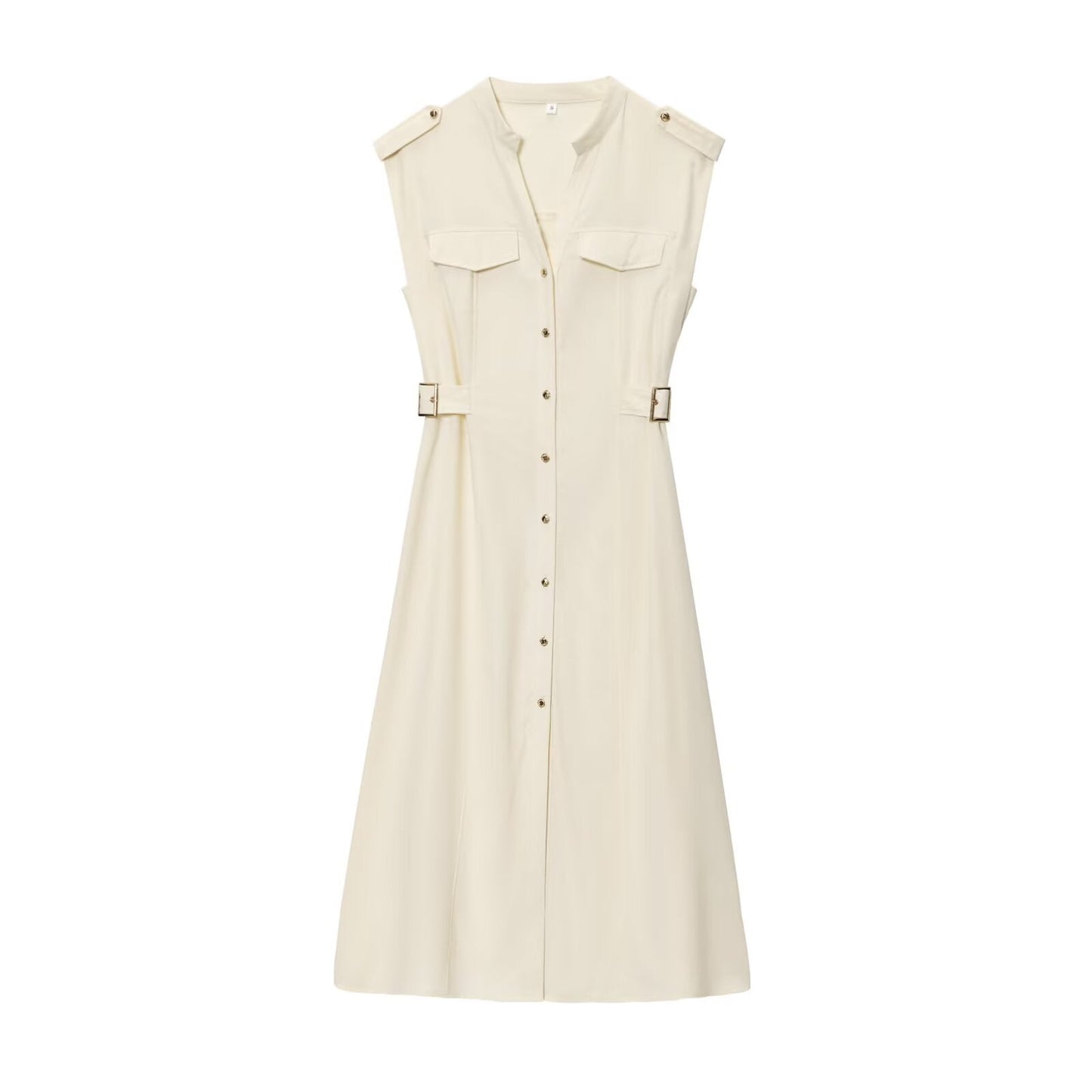 Women's New Fashion Sleeveless Single breasted Linen Blended Midi Dress