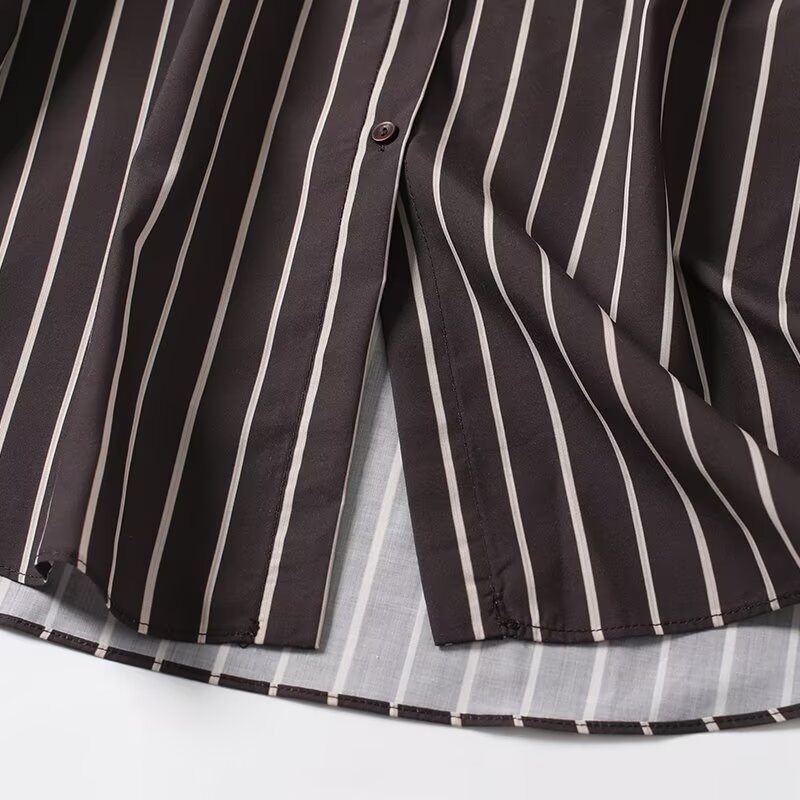 Women's new fashion loose single breasted vertical striped shirt