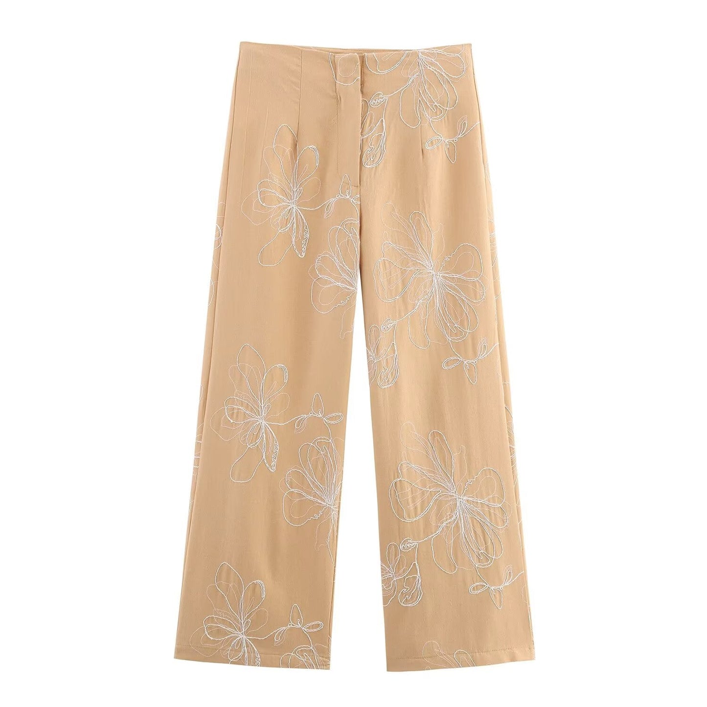 Women's new fashion floral embroidery bow suspender top+Pants suit