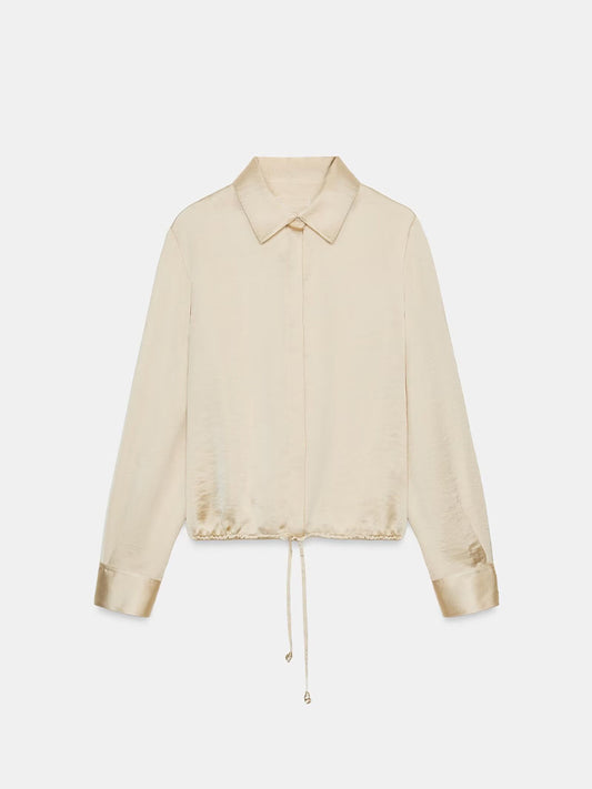 Women's with drawstring satin textured shirt