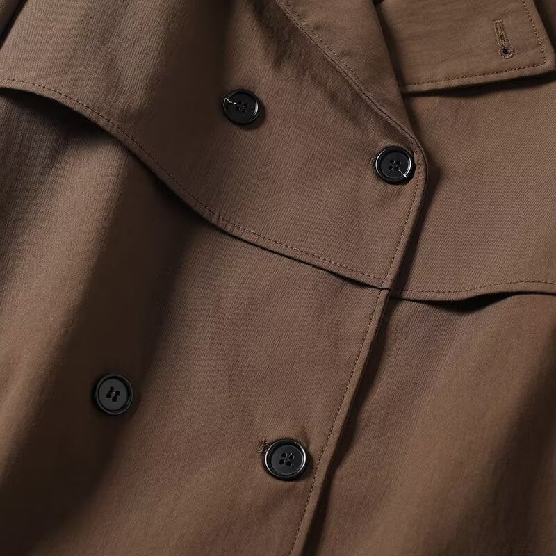 Women's New Fashion With Belt Short Double breasted lapel Coat