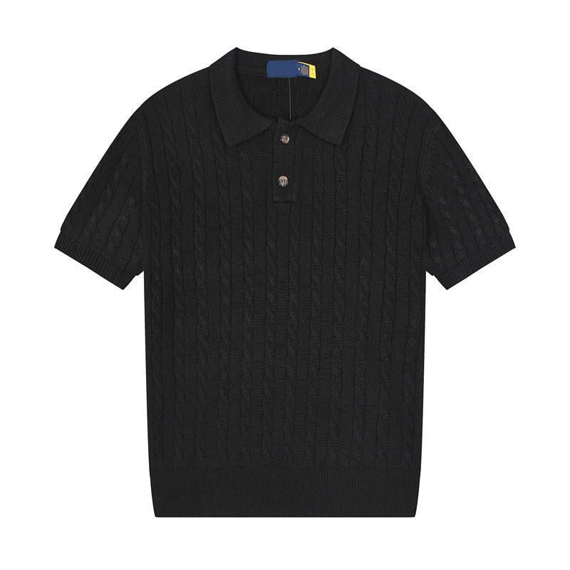 Women's new casual versatile lapel short-sleeved knitted sweater