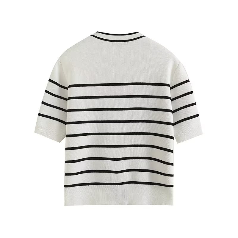 קרדיגן פסים קצר בעיצוב כפתורים לנשים בסגנון סתיו