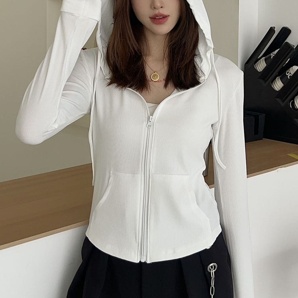 Women's Casual Hooded Jacket Slim Fit Zipper Cardigan