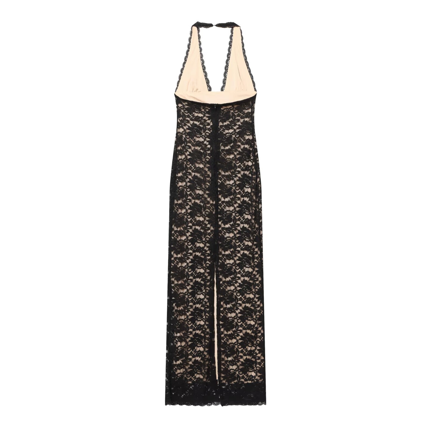 Women's slim hanging neck lace MIDI dress