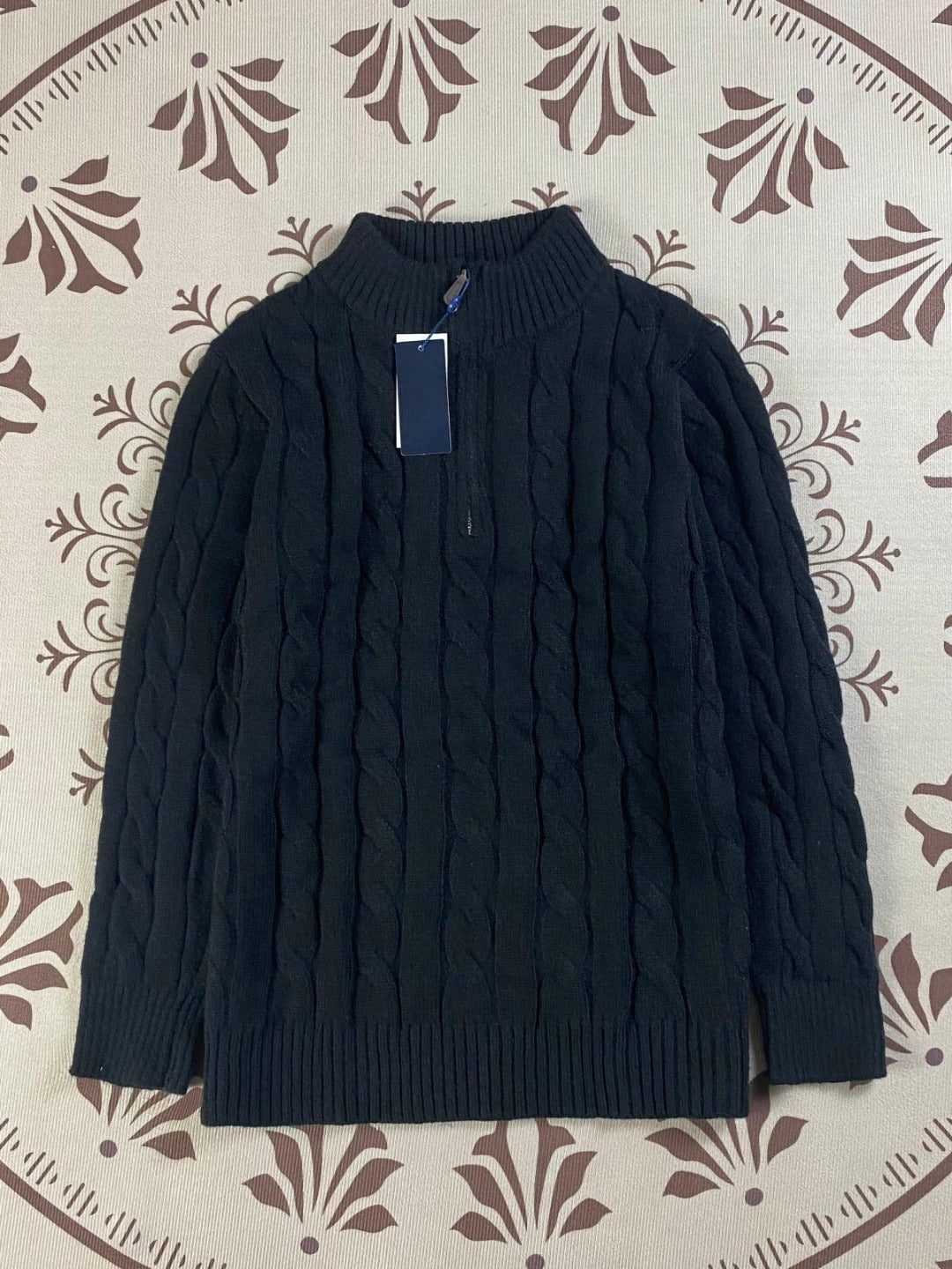 סוודר סריגים לגברים ולנשים עם רקמת ג'וקר בעיצוב חצי רוכסן