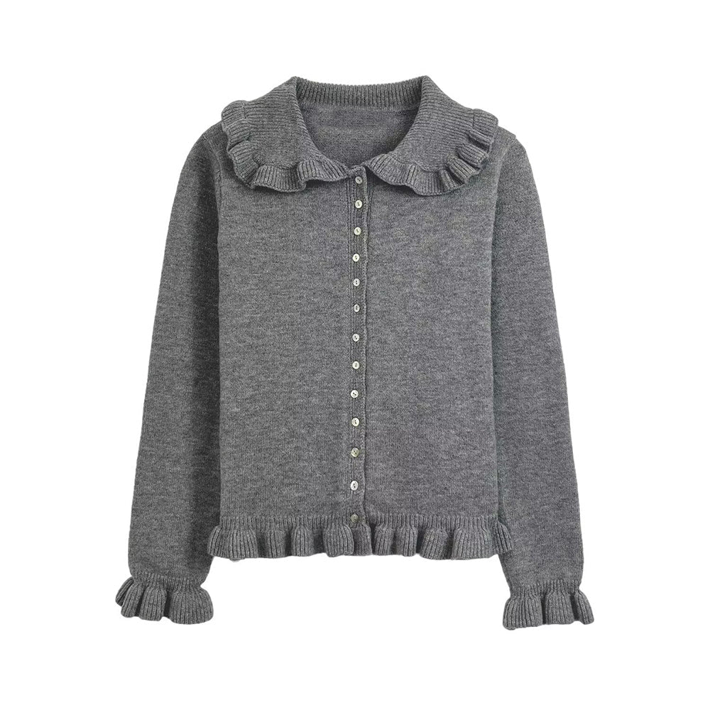 קרדיגן סרוג עם דש ארוכות שרוולים ושכבות אופנתי חדש לנשים