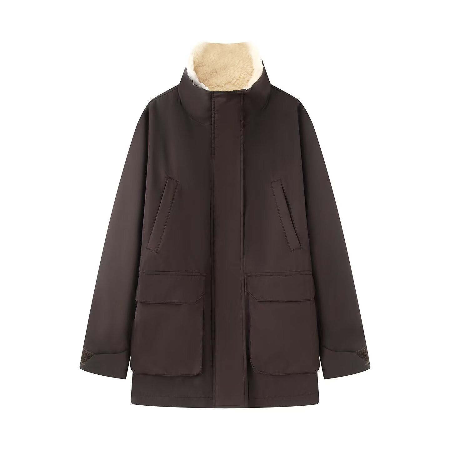 Women's thickened warm spliced lambswool Parkas Coat