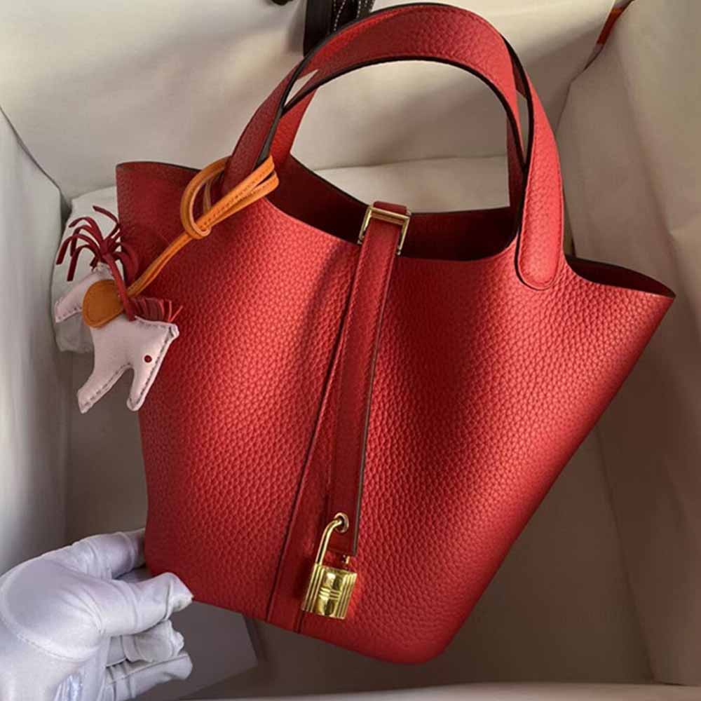 Women's New Casual Fashion Bucket Bag Leather First Leather Portable Shopping Basket Bag