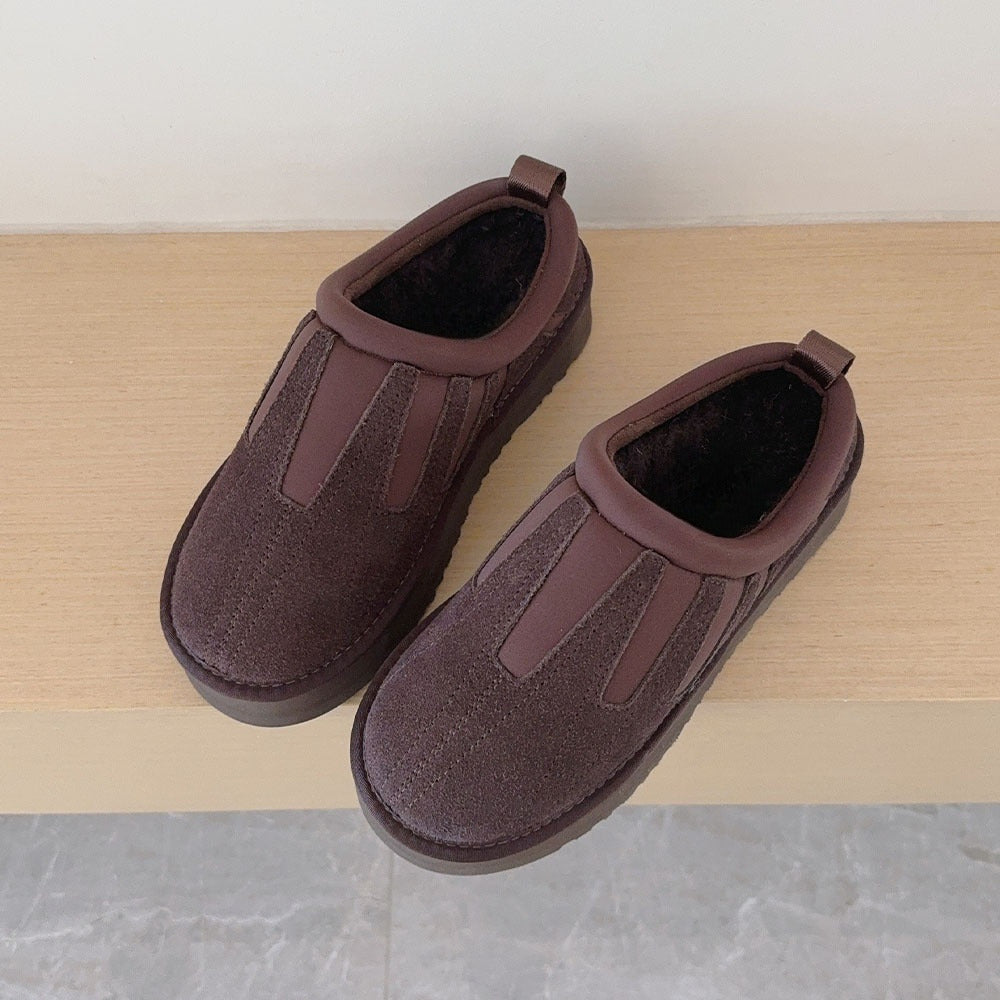 Women's sunflower thick-soled semi-trailer snow boots have a shoe box