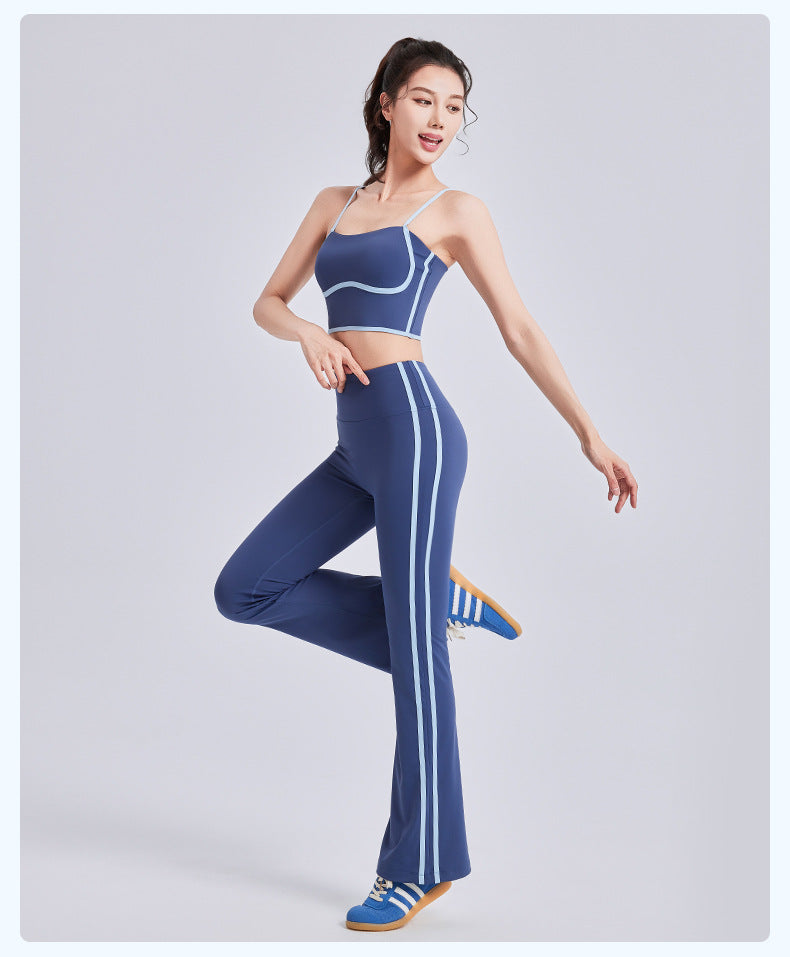 Women's New Linear Sports Suit Shockproof Gathered Vest High Waist Micro Pants High Elastic Yoga Suit