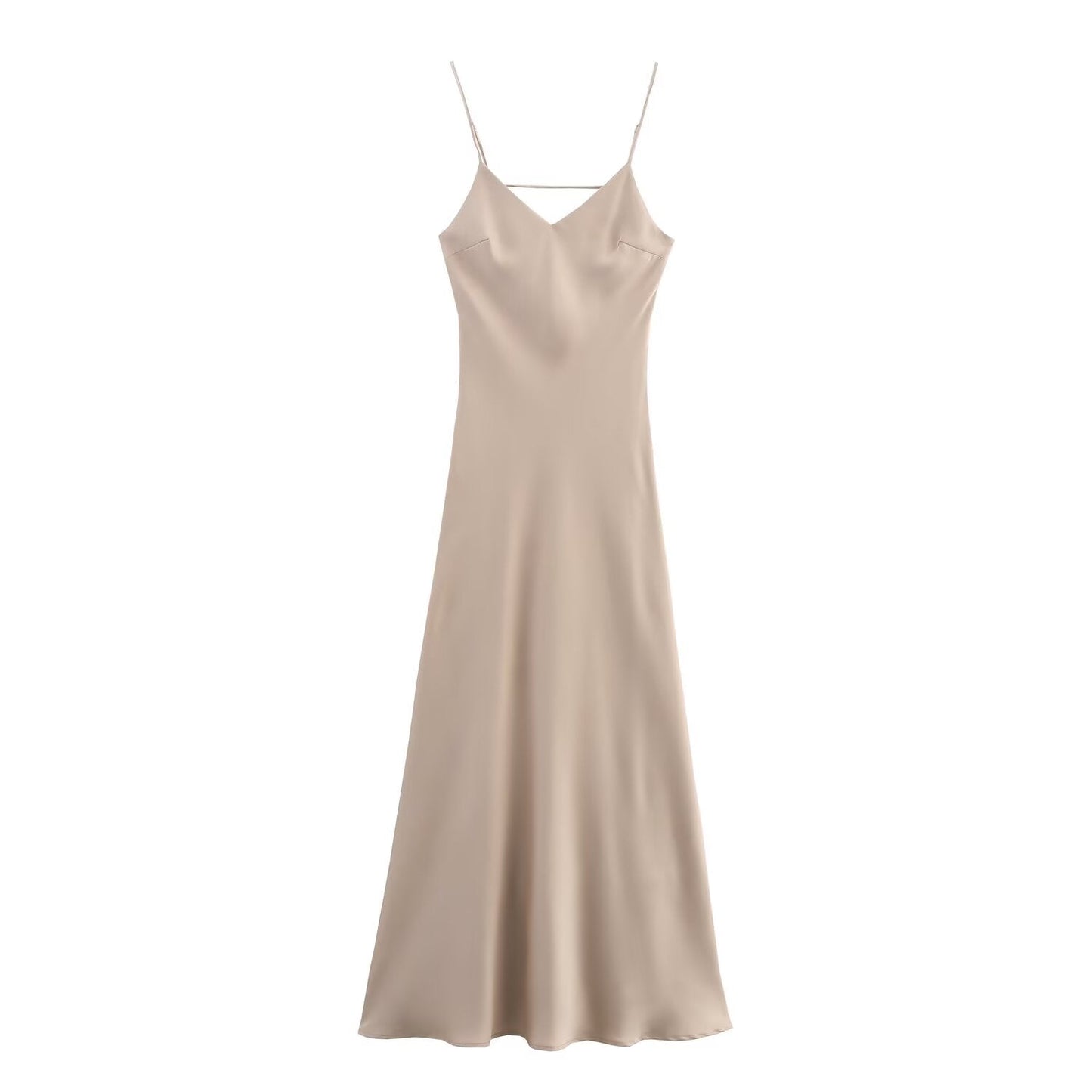 Women's summer chic Fashion multi colored satin texture suspender MIDI dress