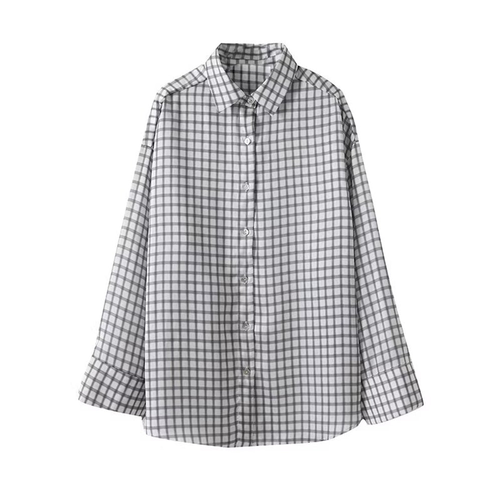 Women's new fashion long sleeved checkered shirt