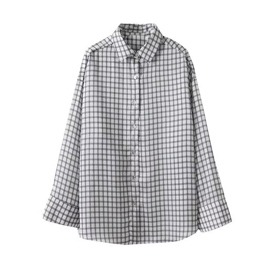 Women's new fashion long sleeved checkered shirt