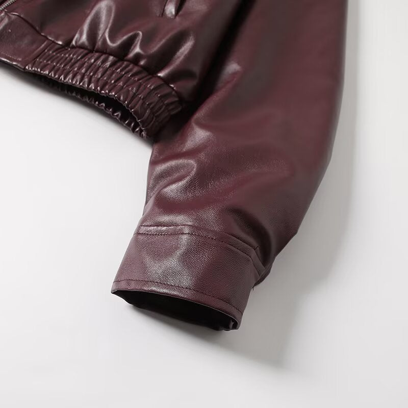 Women's new fashion loose Lapel zipper Faux Leather jacket Coat