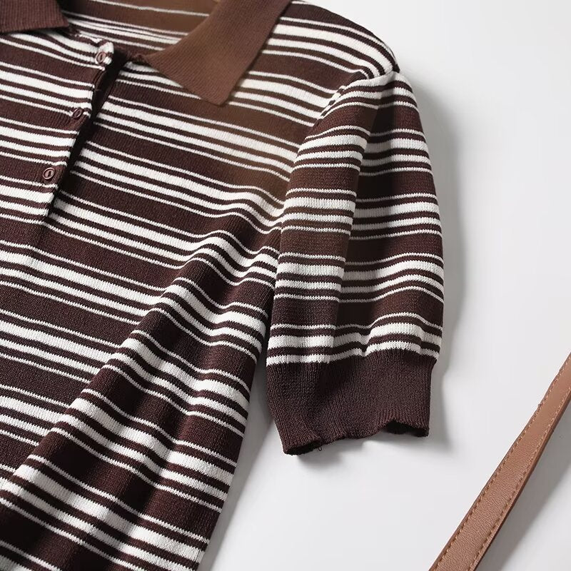 Women's new fashion short sleeved striped T-shirt top