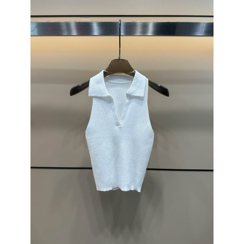 וסט סרוג ללא שרוולים עם דש ג'וקר חדש לנשים