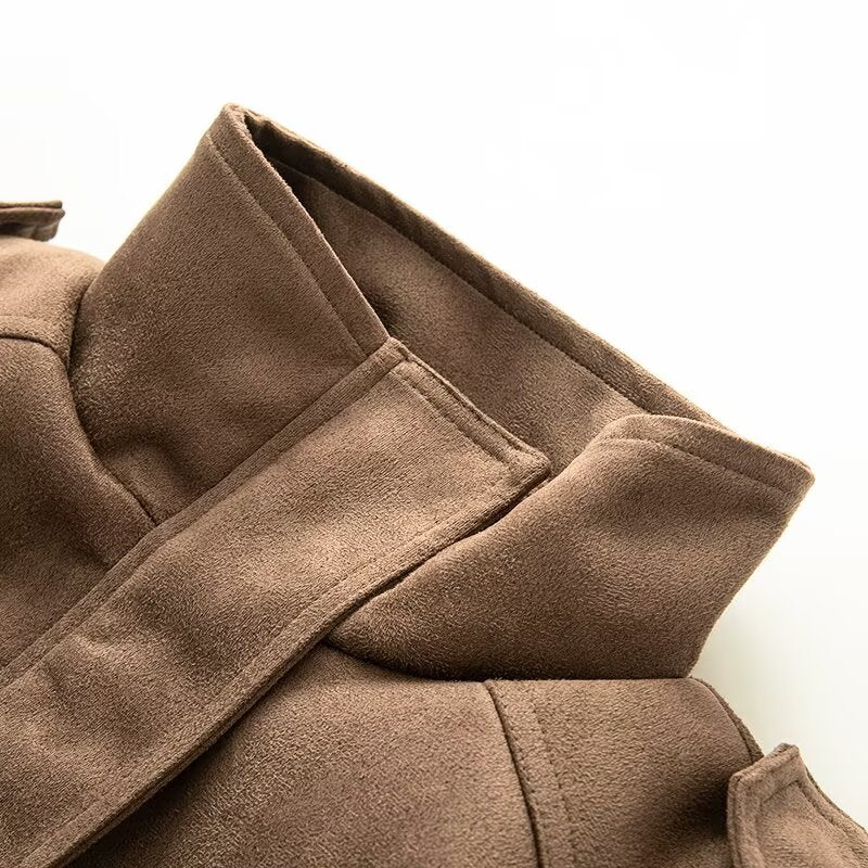 Women's New pocket decoration suede texture Faux Leather jacket