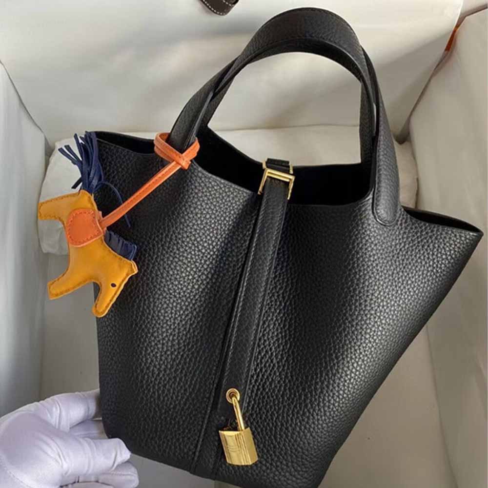 Women's New Casual Fashion Bucket Bag Leather First Leather Portable Shopping Basket Bag