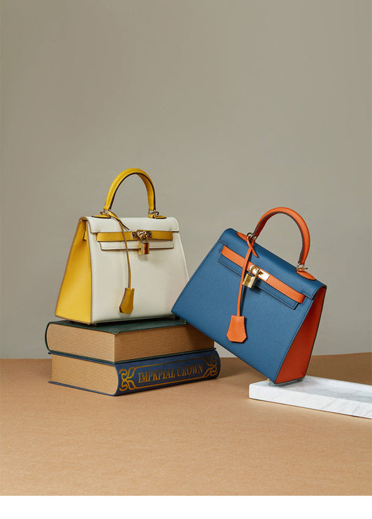 Women's New Leather Color Matching Design Palm Print Shoulder Messenger Bag Fashion Joker Handbag.