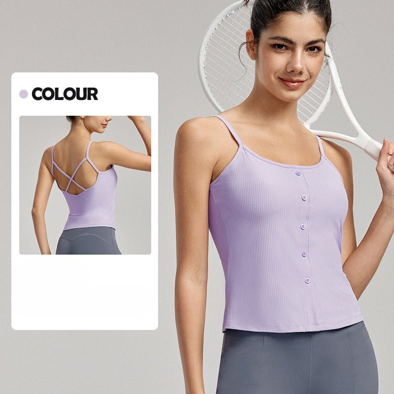 Women's New Fashion Joker Thin Shoulder Strap Vest with Chest Pad Sexy Back Yoga Bra Vest