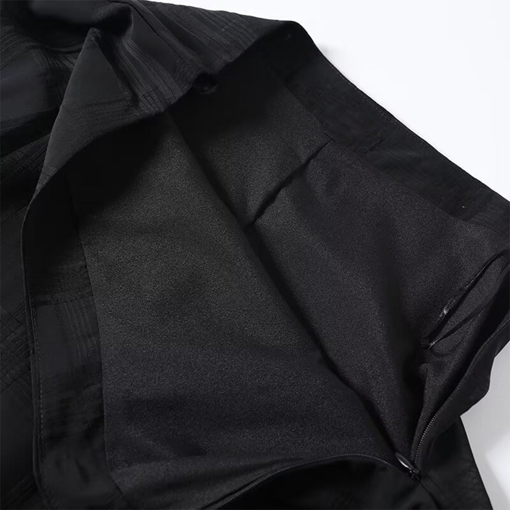 Women's New Fashion draped texture Plaid wide swing MIDI skirt