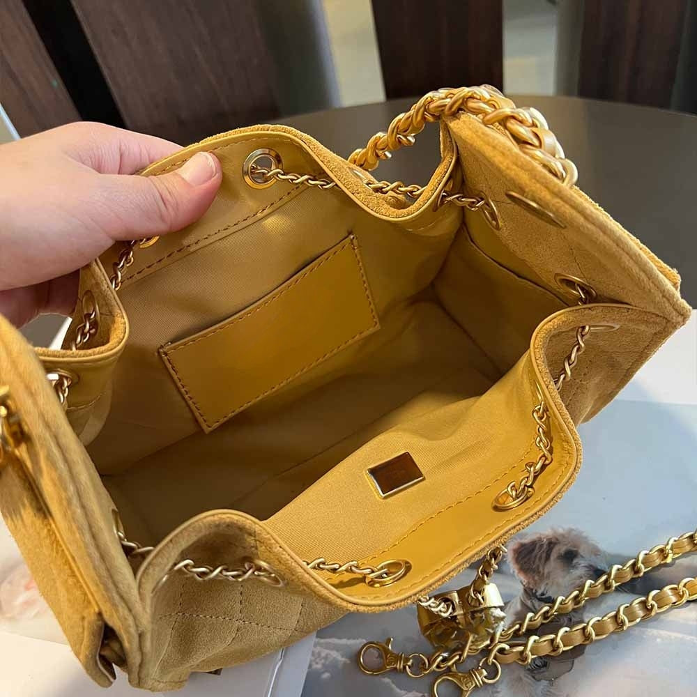 Women's New Fashion Joker Drawstring Chain Bucket Bag Shoulder Bag Messenger Bag