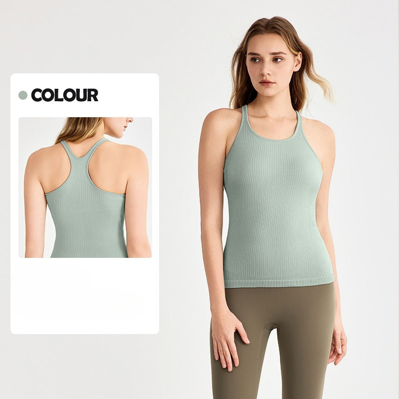 Women's New Fashion Joker Seamless Woven Vest with Chest Pad Slim Slim Slim Slim Camisole Yoga Top