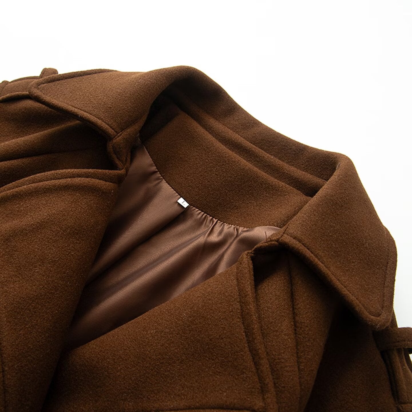 Women's with Belt long style double breasted woolen coat