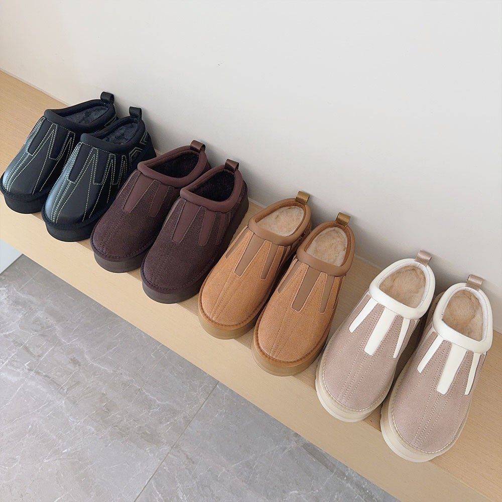 Women's sunflower thick-soled semi-trailer snow boots have a shoe box