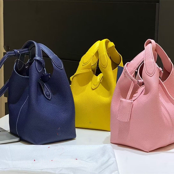 Women's new Joker cowhide embroidery basket bucket bag portable mini bag