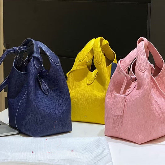 Women's new Joker cowhide embroidery basket bucket bag portable mini bag