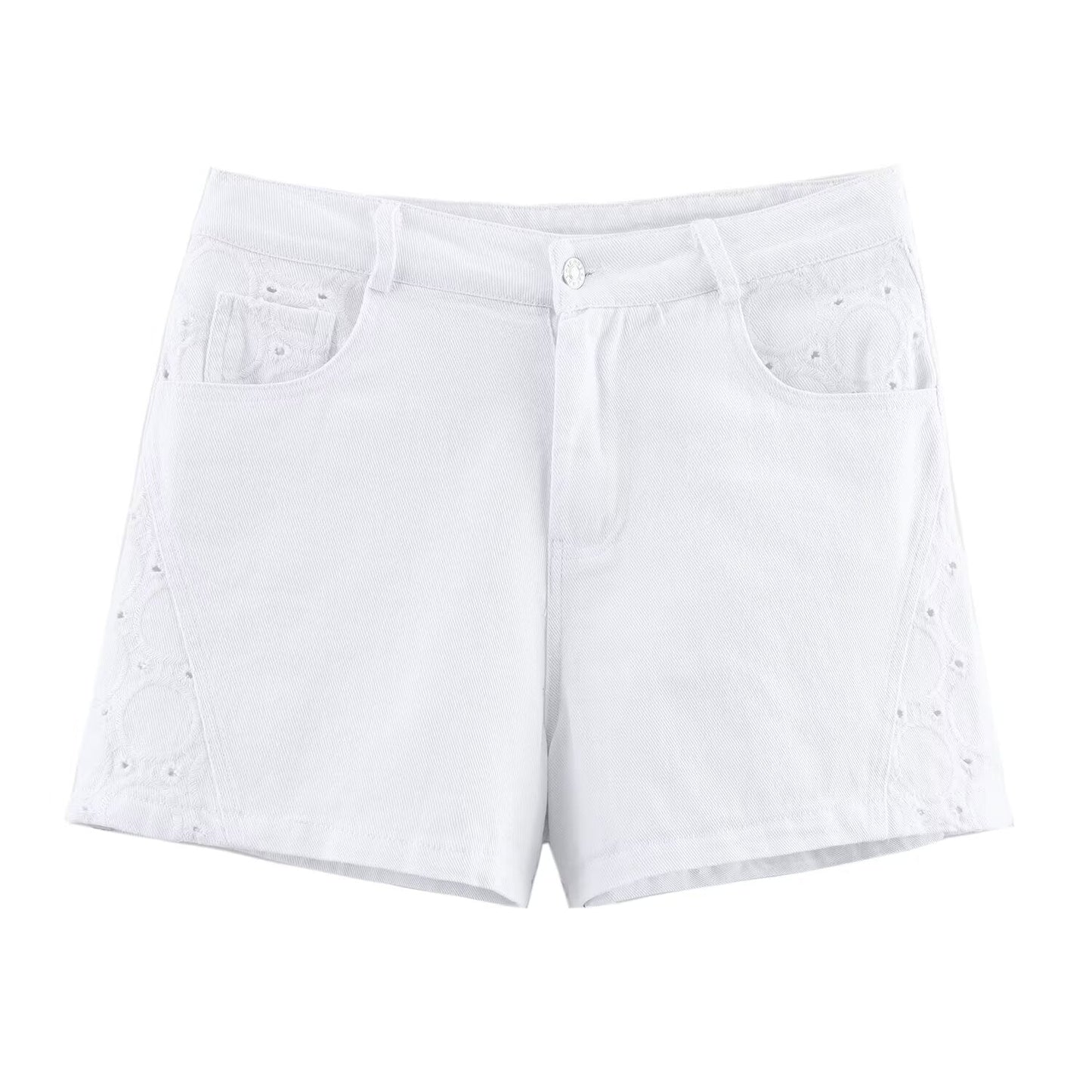 Women's new fashion hollow embroidery short lapel vest+Jeans suit+Shorts suit