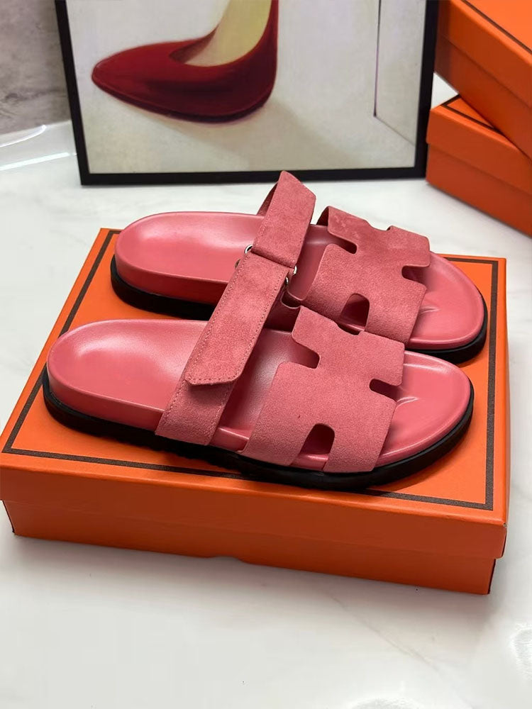 Women's new fashion Joker multicolor hook and loop design thick soled sandals have a shoe box.