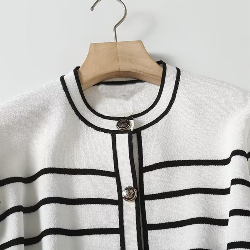 קרדיגן פסים קצר בעיצוב כפתורים לנשים בסגנון סתיו