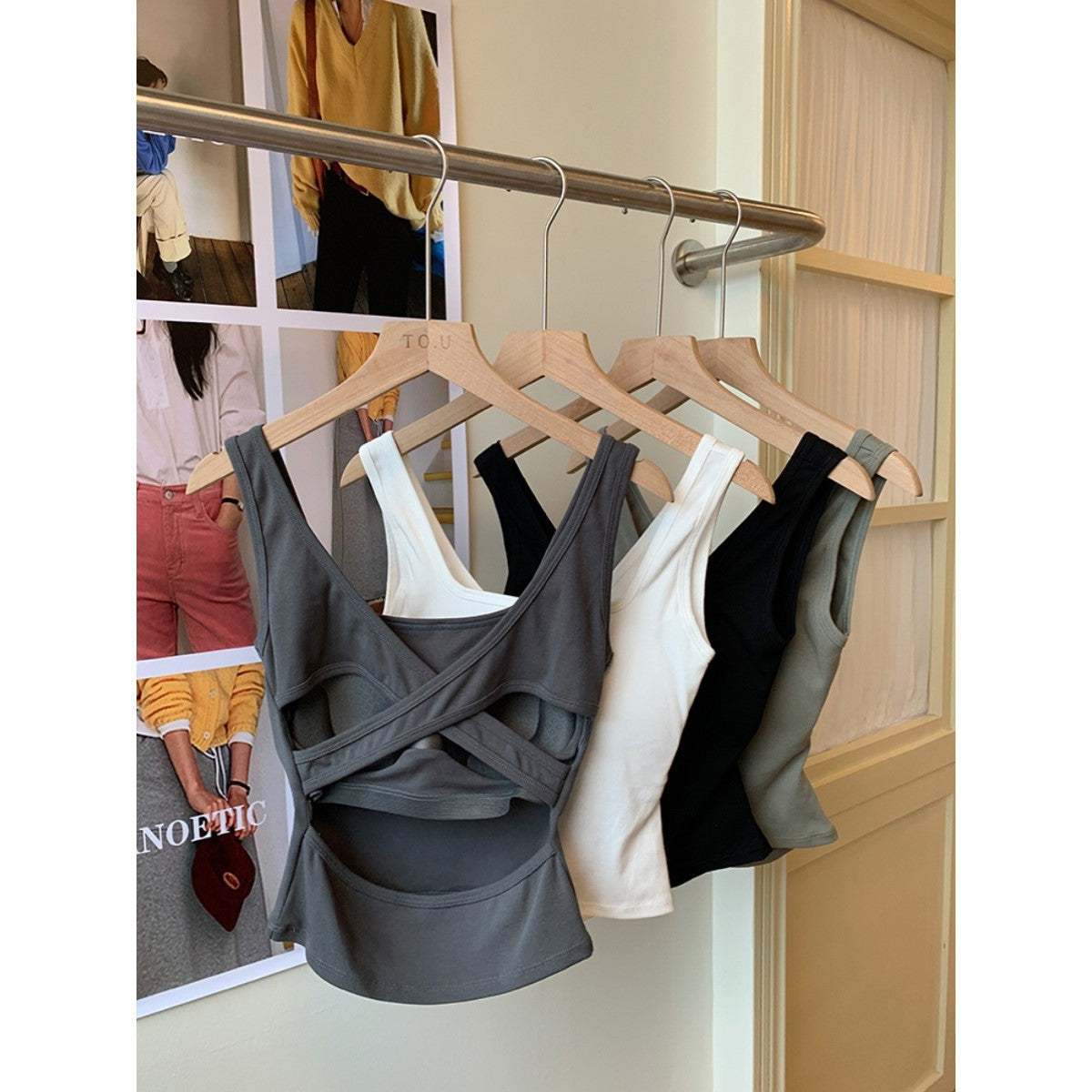 Women's New Joker Camisole with Chest Cushion Cross Waist Wear Slim Jacket