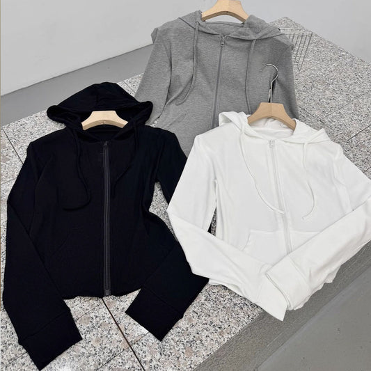 Women's Casual Hooded Jacket Slim Fit Zipper Cardigan