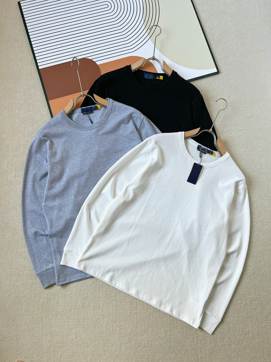 Men's new casual Joker embroidered solid color O-neck bottoming shirt long sleeve T-shirt