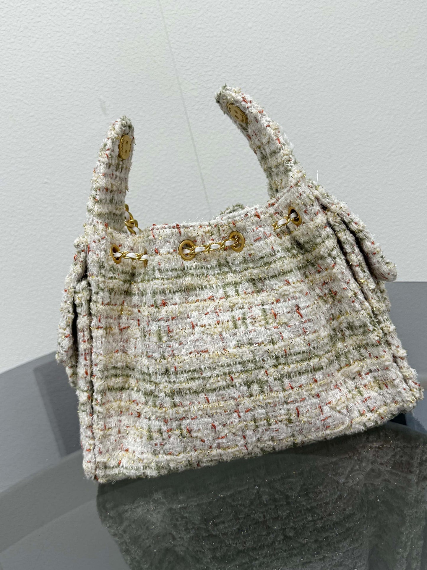 Women's New Fashion Joker Tweed Textured Metal Chain Shoulder Bag Messenger Bag