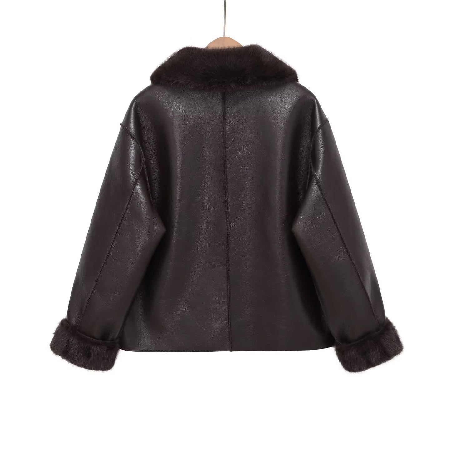 Women's faux fur effect double-sided Faux Leather jacket Coat