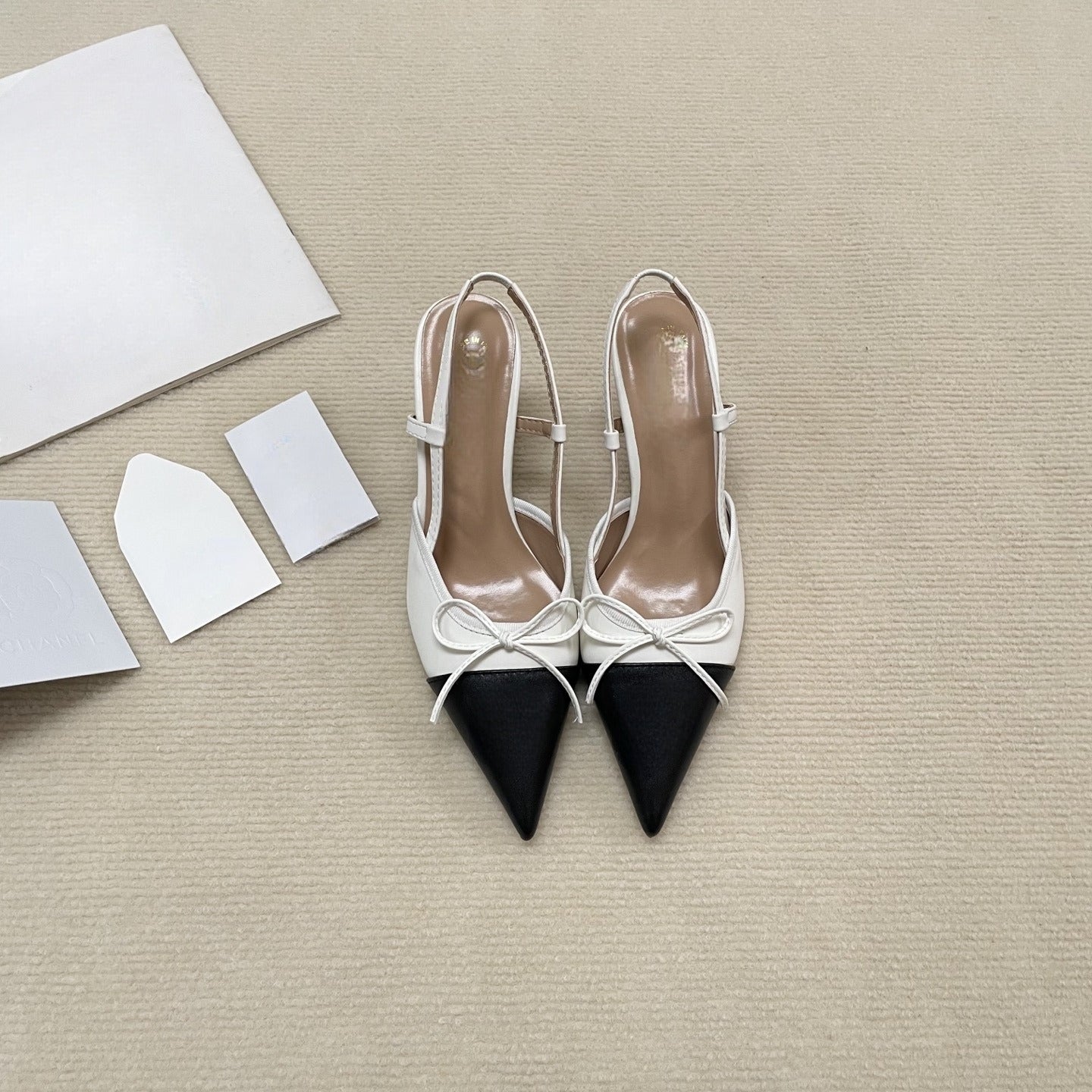 Women's New Fashion Wild Color Matching Design Bow Pointed Stiletto Heels Have A Shoe Box