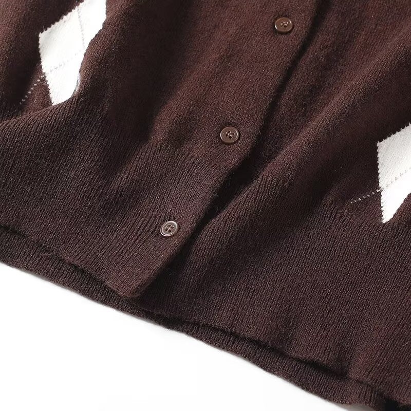 Women's new fashion diamond grid retro knitted vest