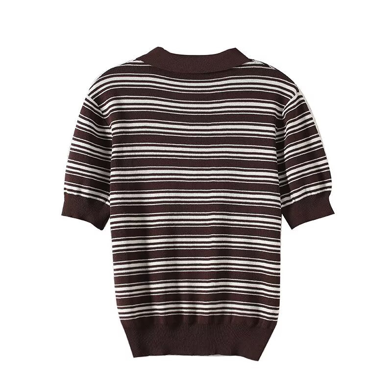 Women's new fashion short sleeved striped T-shirt top