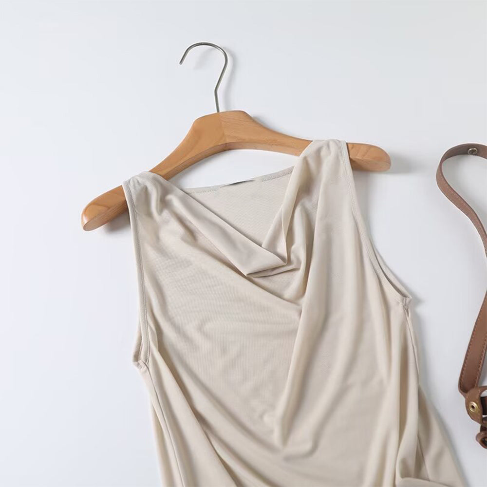 חולצת טריקו ללא שרוולים עם צווארון מתנדנד מוצקה חדשה לנשים