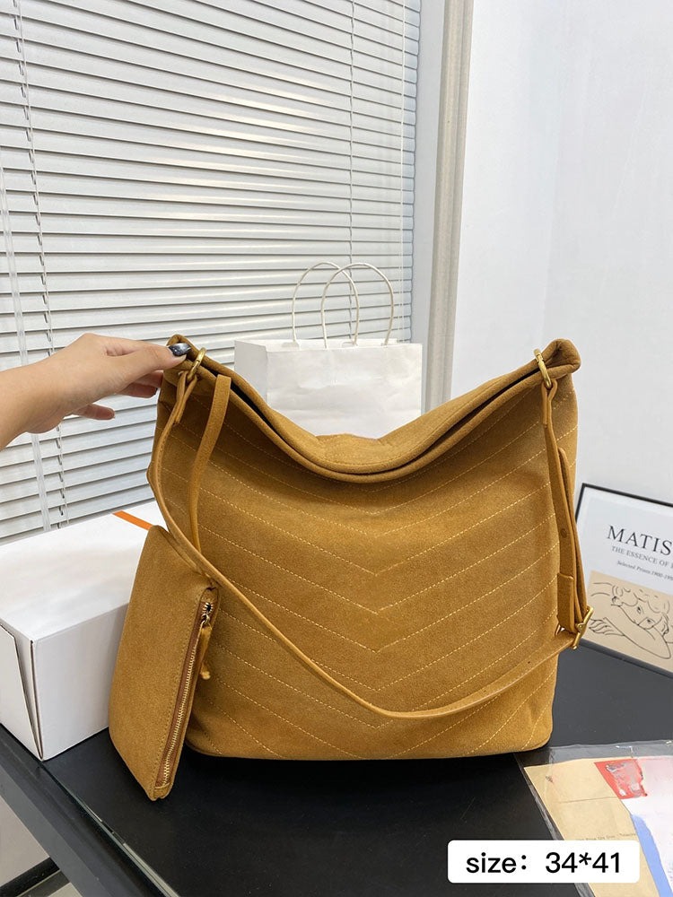 Women's new Joker large-capacity suede bucket bag shoulder underarm bag