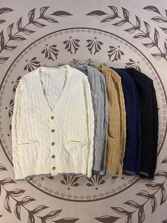 Women's embroidered V-neck button cardigan sweater coat