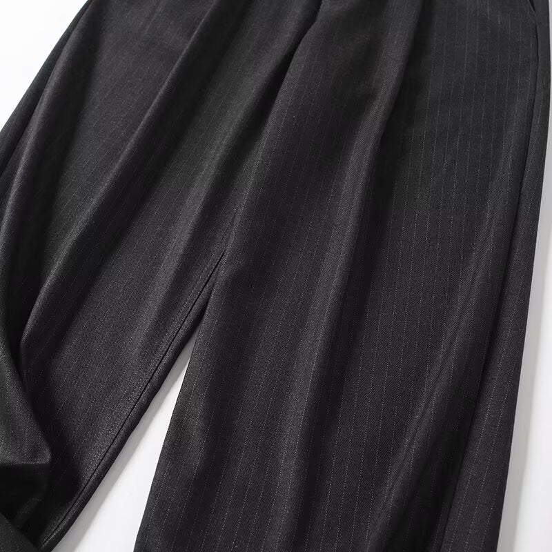 Women's new fashion loose mid waist striped wide leg pants