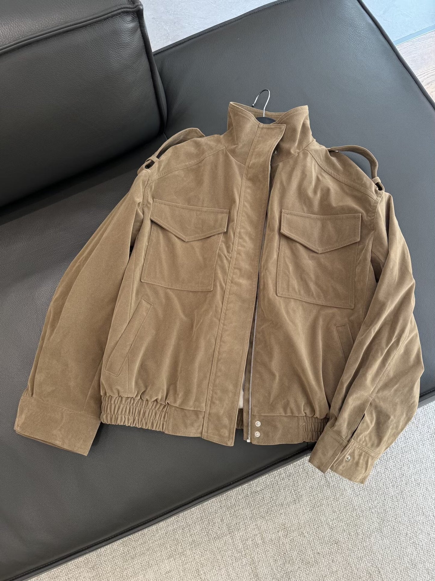 מעיל צווארון עומד מעור זמש מזדמן חדש לנשים