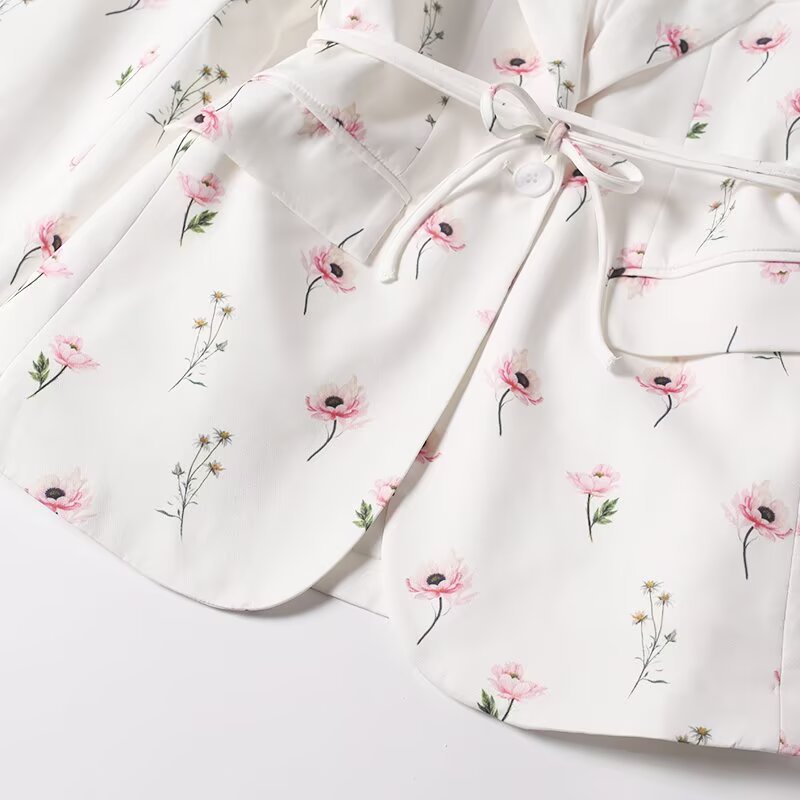 Women's new fashion with Belt loose print Button-up suit jacket