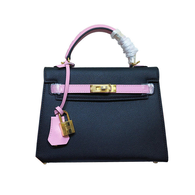 Women's New Leather Color Matching Design Palm Print Shoulder Messenger Bag Fashion Joker Handbag.